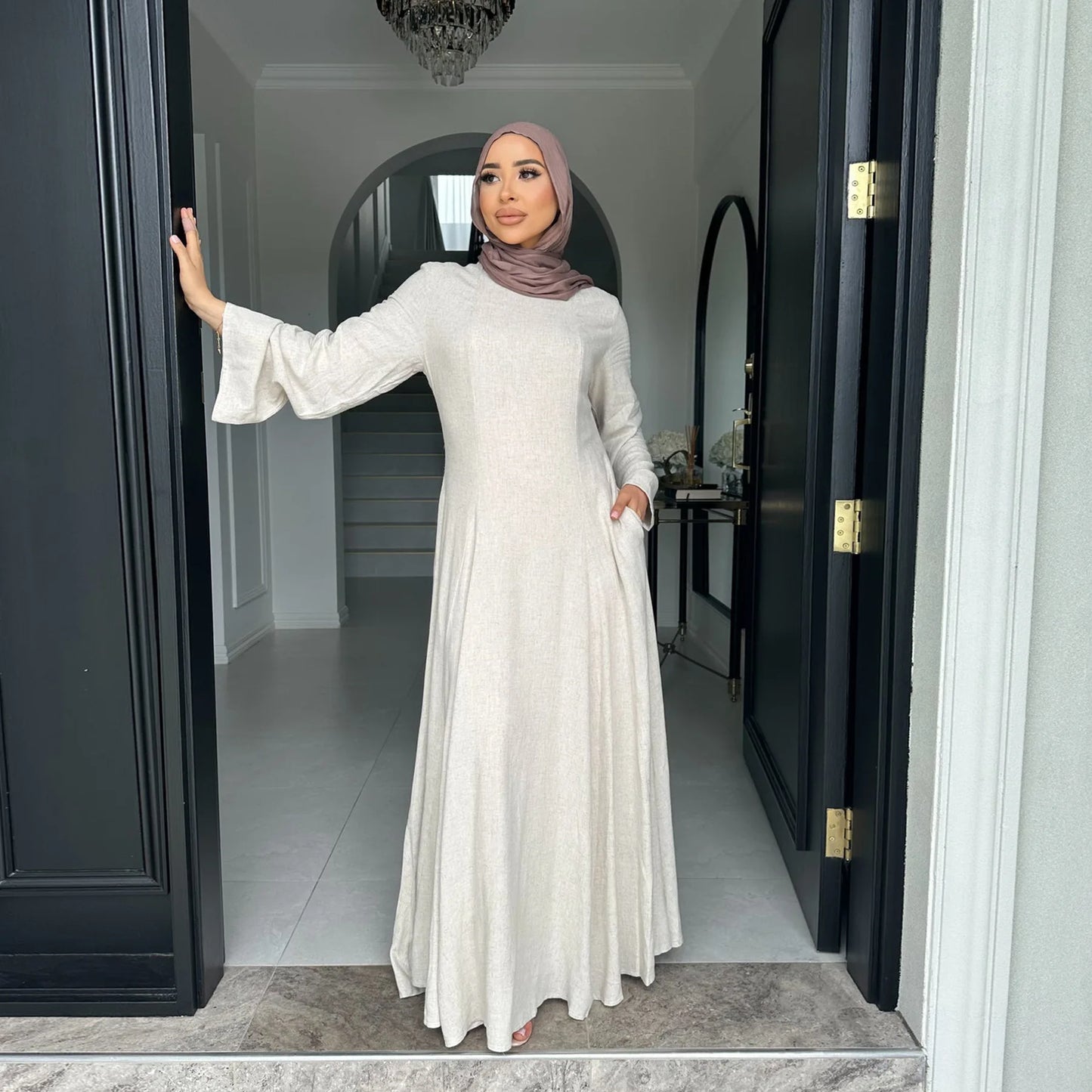 2025 Summer Arabic Muslim Women Modest Dress Eid Dubai Plain Abaya Islam Party Outfit Elegant Holiday Dresses Turkey Kaftan Robe.