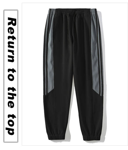 Sports suit men's  spring and autumn striped stand up collar jacket and pants paired with running and fitness two-piece set