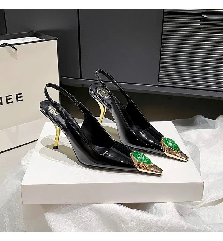 Iron Head Fashion Heterosexual Red High Heels Fox Head Jewel Decoration New Plus Size Banquet Shoes Women's High Heel Sandals.