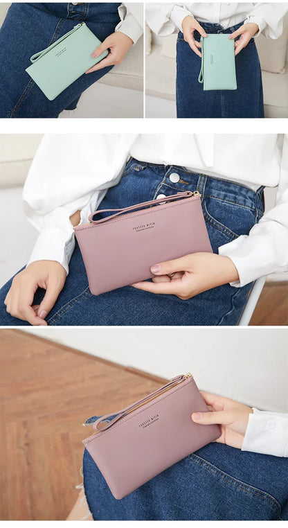 MIYIN Simple and Fashionable Women's Ultra Thin Long Wallet Solid Color PU Leather Zipper Wallet Large Capacity Portable Handbag.