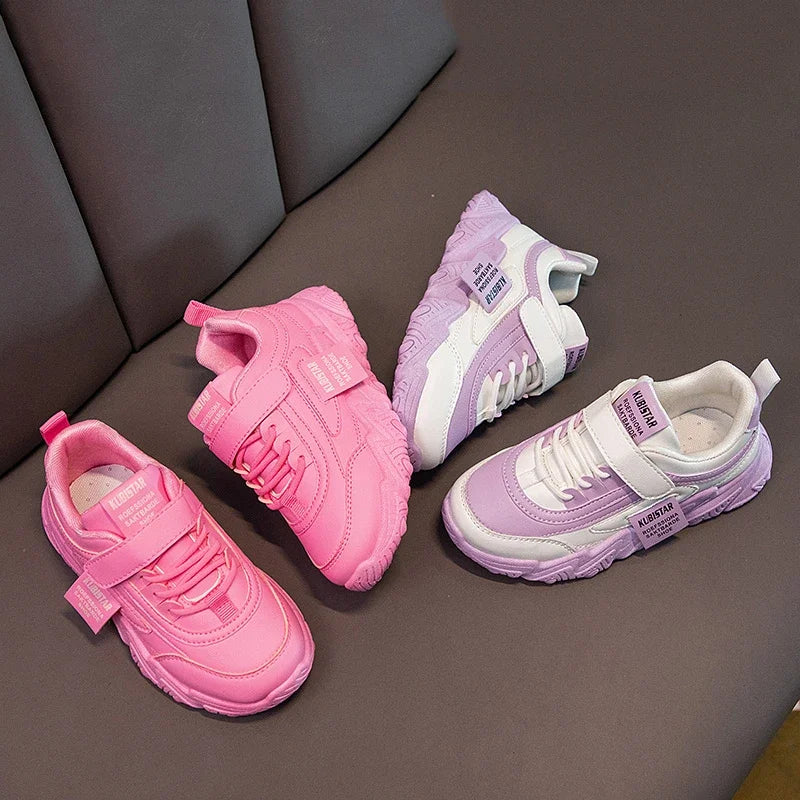 2024 New Versatile Soft Breatheable Hook & Loop White Boys and Girls Children Sneakers Cute Korean Style Uniform School Shoes.