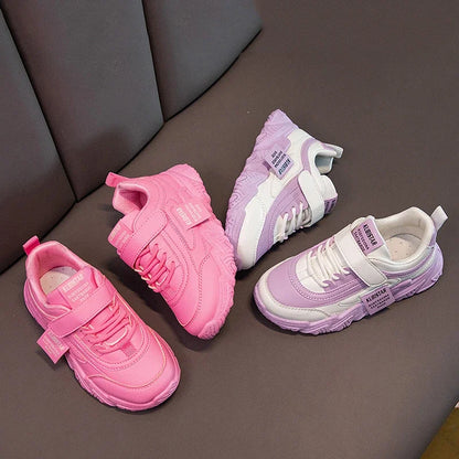 2024 New Versatile Soft Breatheable Hook & Loop White Boys and Girls Children Sneakers Cute Korean Style Uniform School Shoes.