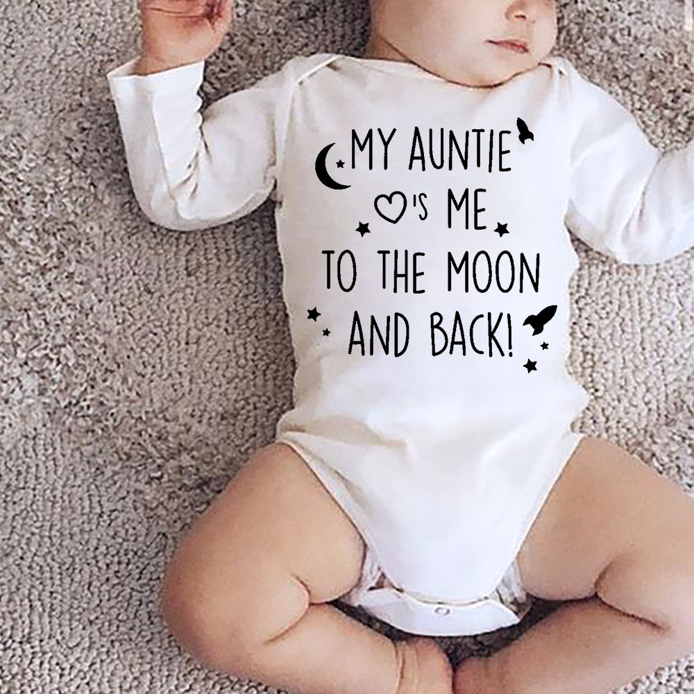 Baby-Body „Meine Tante Take Me To The Moon and Back“-Aufdruck für Neugeborene, Jungen, langärmelig, Kleidung, modisch, lässig, beste Geschenke.