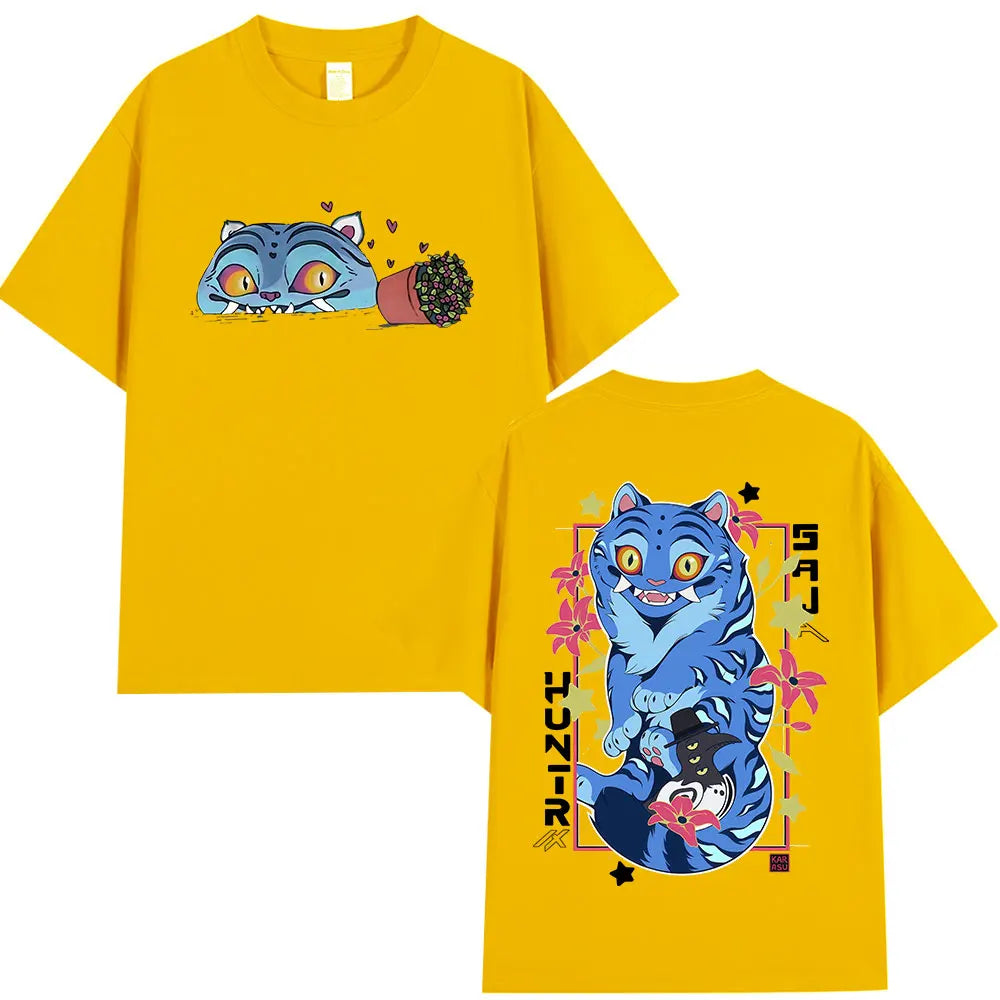 KPop Demon Hunters Derpy Tiger Merch T Shirts Fashion Vintage Gothic T-shirts Tops Men's Women Clothing Cotton Oversized T Shirt.