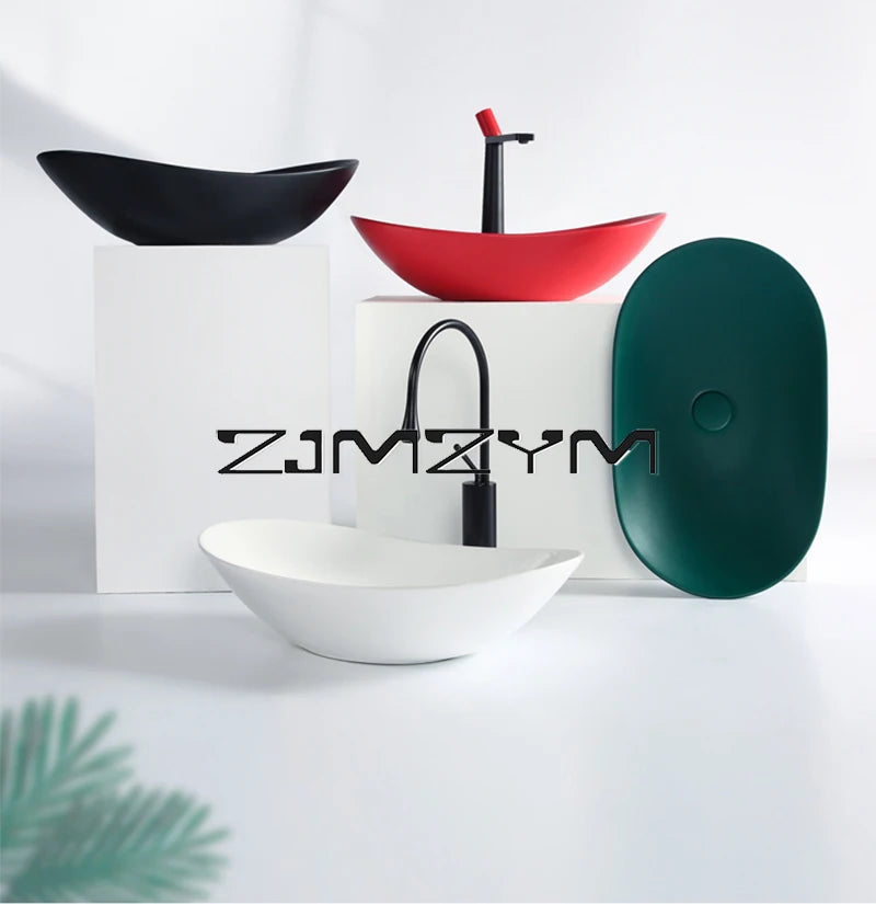 Nordic Keramik Gefäß Waschbecken Eitelkeit Schüssel Oval Badezimmer Tisch Waschbecken Toilette Balkon Kunst Becken Über Theke Sockel Waschbecken