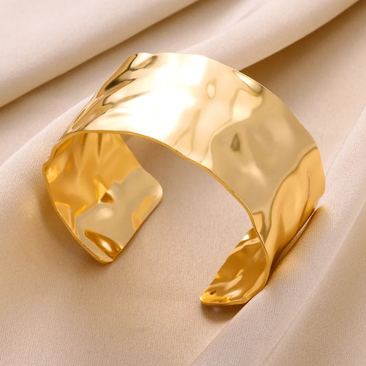 Vintage Irregular Bracelet For Women Stainless Steel Gold Color Open Cuff Bangles Exquisite Luxury Jewelry Gift pulseras bijoux.