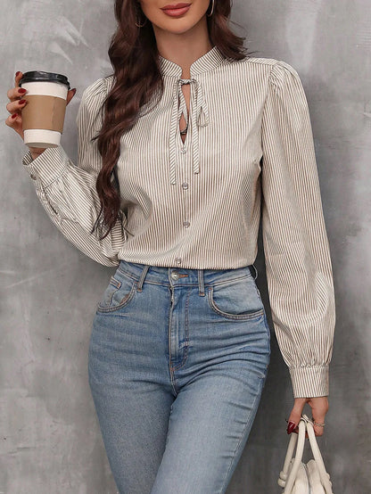 New Fashion Women's Color-coded Striped Casual Trendy Loose Single-breasted Pullover Long Sleeve Shirts Female Clothes T-shirts