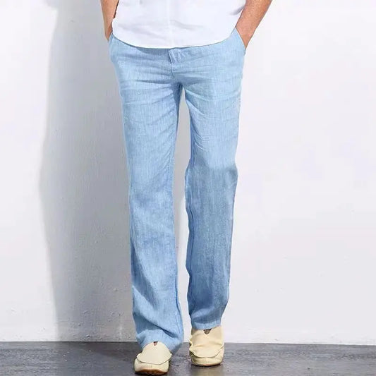 Chinesischer Stil, atmungsaktiv, Kordelzug, elastische Taille, Leinen, Freizeithose, Herren, lose Baumwolle, Leinen, lange Hose, Ramie-Strandhose, schick.