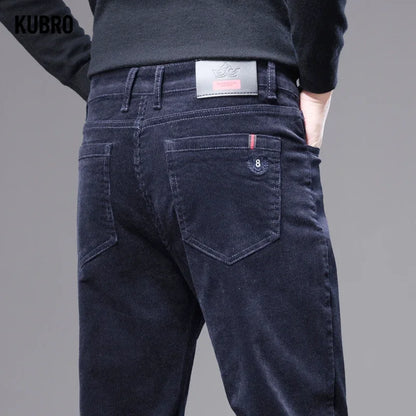 KUBRO High Quality Corduroy Fabric Men's Business Casual Trousers Autumn Korean Style Small Straight Slim Versatile Cargo Pants.