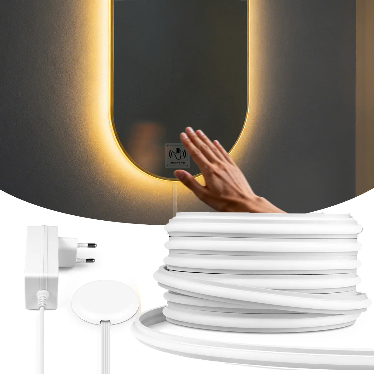 Neon Cob Self-adhesive LED Strip Touch Sensor Light AC110/220V TO DC 24V Silicone Tube Dimmable Neon Tape for Under Cabinet Lamp.