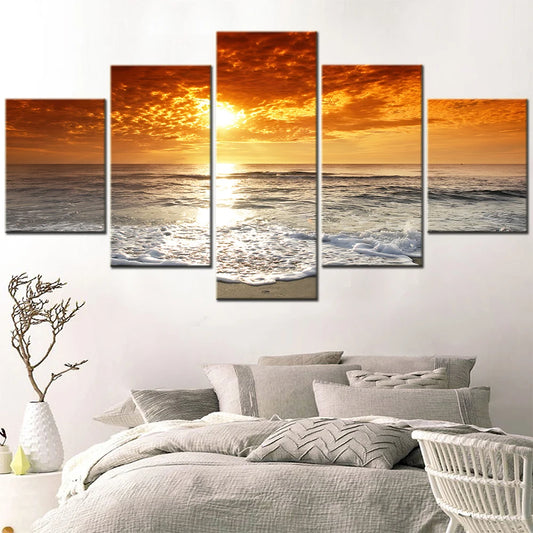 HD Prints Canvas Wall Art Living Room Home Decor Pictures 5 Pieces Corsica Sunset Beach Paintings Seascape Posters Framework.