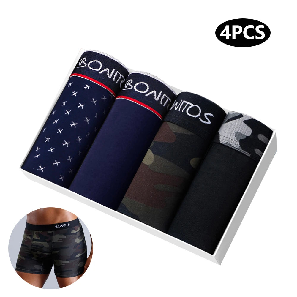 4 stücke Baumwolle Boxer Für Mann Unterwäsche Sexy Druck Schlüpfer der Männer Plus Größe Marken Camouflage Herren Unterhose Shorts