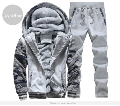 New Winter Fleece Thicken Men's Two-piece Zipper Sports Set Hooded Thermal Suit Casual Oversized Tracksuit 4XL 5XL Funny Suit.