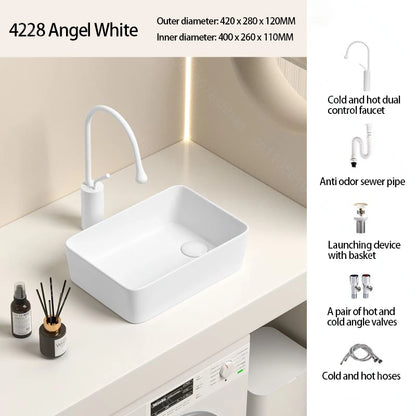 Rechteckiges Waschbecken aus Porzellan-Keramik für Badezimmer, modernes Waschbecken über der Theke mit Abflussset, Waschtischwaschbecken auf der Arbeitsplatte