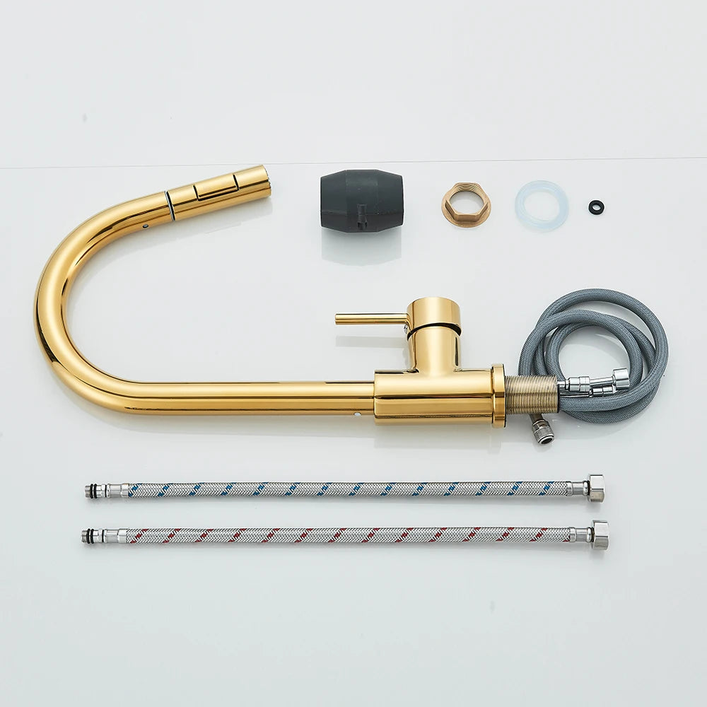 Pull Out Kitchen Faucet 2-Ways Stream/Shower Sprayer Head Deck Mounted Hot and Cold Water Mixers Single Handle Taps