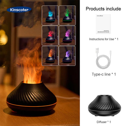 KINSCOTER Volcanic Aroma Diffuser Essential Oil Lamp 130ml USB Portable Air Humidifier with Color Flame Night Light.