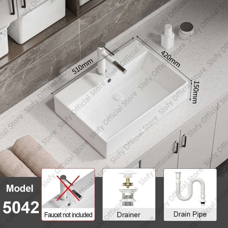 Large Square Ceramic Washbasin For Bathroom Countertop Basin White Sink Above Counter Pedestal Hotel Home Balcony Bathroom Sinks