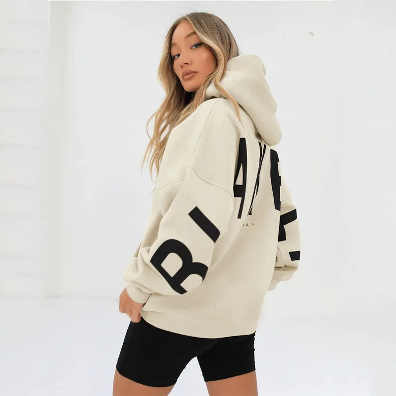 2025 New Women's Hoodie Autumn Winter Fashion Printed Thickened Versatile Long Sleeve Loose Women's Top.
