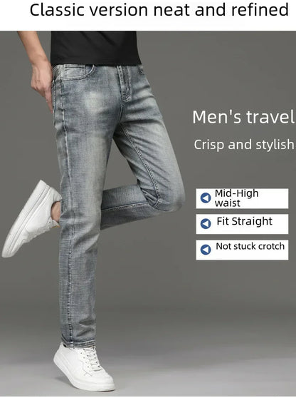 Csmor Lee Men's Jean Autumn Winter Loose-fit Straight-leg Trendy Pants Casual Denim Trousers Men Classic Stretch Jeans Fashion.