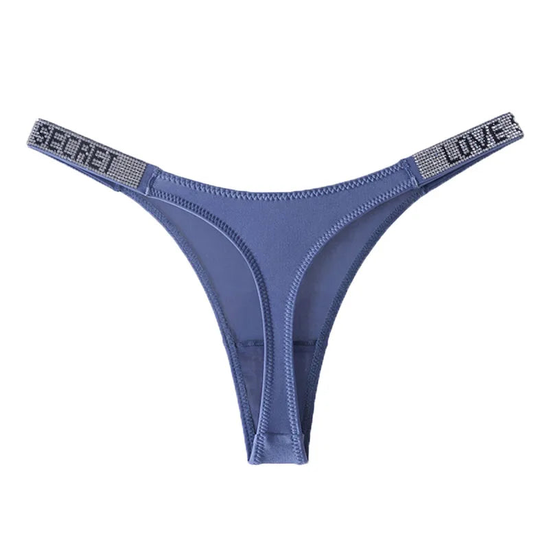 Low Waist Sexy Panties Women Thongs Rhinestones Letter Diamonds G-string Sports Thong Shorts Briefs T-back Fitness S-XL.