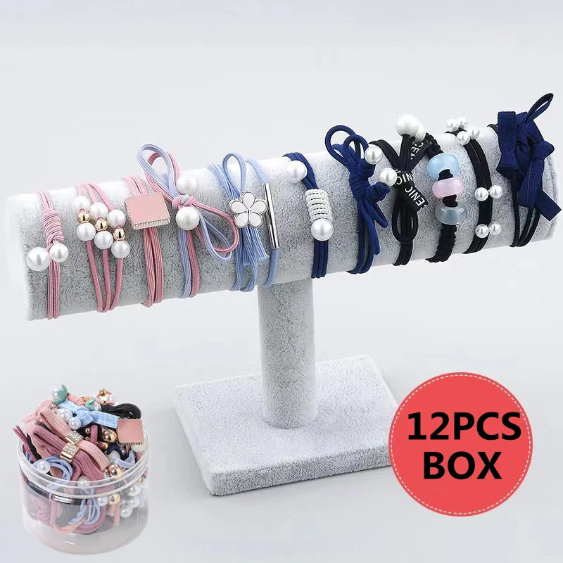 50/12PCS  Women Elastic Hair Ties Pearls Fashion Girls Scrunchies Ponytail Holder Rubber band Hair Rope Hair Accessories.