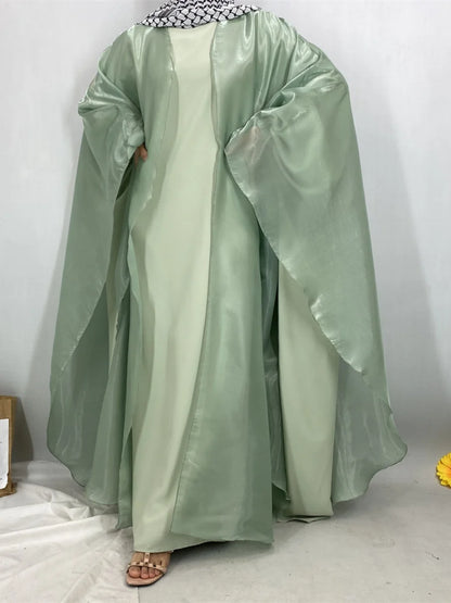 Muslim Women Dubai Abaya Stain batwing sleeve Long Dress Kimono Cardigan Kaftan Modest Robe Femme Islam African Dresses Kebaya.