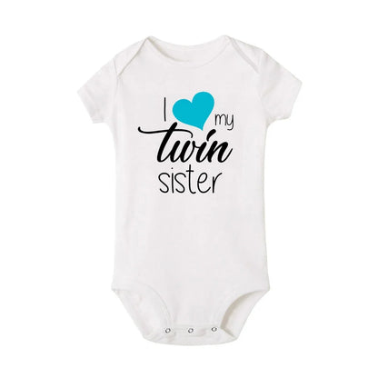 Zwillinge Säuglings-Body „I Love My Twin Sister Brother“ für Neugeborene, Jungen und Mädchen, kurzärmelig, Overall, Kleinkind-Kleidung, Baby-Geschenk-Strampler