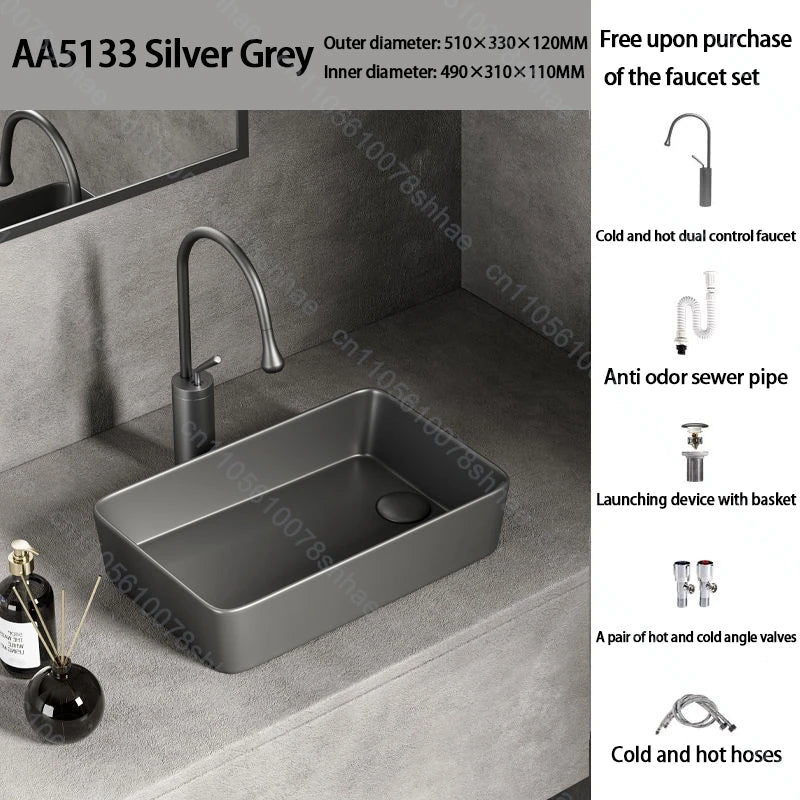 Luxuriöses Keramikgefäßwaschbecken, quadratisches Badezimmerwaschbecken, Arbeitsplatte, Kunstwaschbecken für Waschtischplatte, Keramik-Badezimmerwaschbecken für den Heimgebrauch