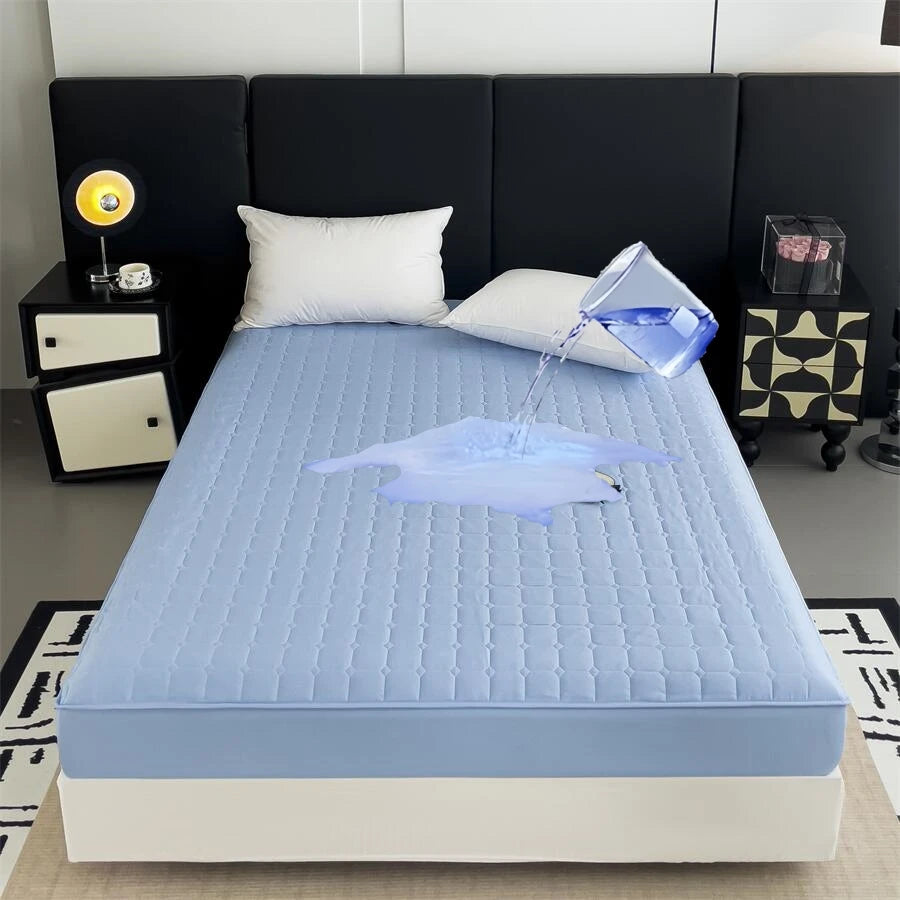 Kuup Fashion Queen Size Mattress Protector Waterproof Quilted Fitted Sheet Solid Color Bed Cover - No Pillowcase Included.