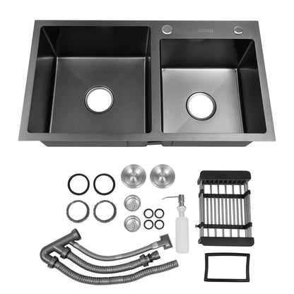 Schwarzer Wassertank, spritzwassergeschützt, schwarzes King Kong-Doppelwaschbecken, langlebig, mit Start- und Seifenspender