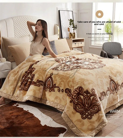 European Style Warm Raschel Blanket for Winter High End Soft Thicken Warmth Weighted Blanket Double Side Flocked Comforter Duvet.