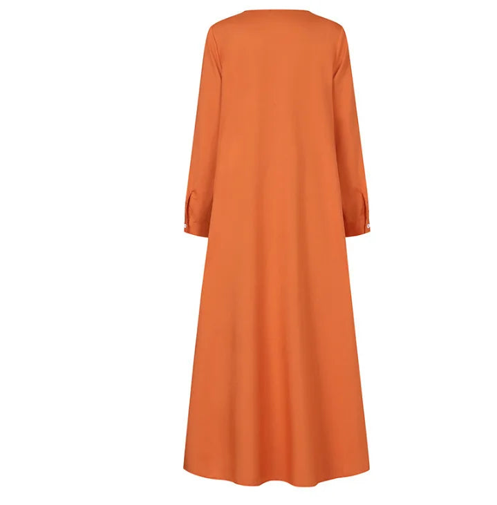 2025Spring Autumn Maxi Long Dress Women Muslim Long Sleeve Dress Loose Casual Dresses Vintage Hijab Islamic Clothing Caftan Robe.