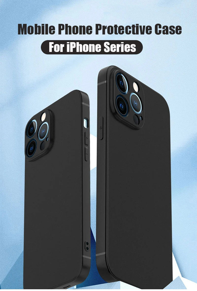 Luxury Black Silicone Matte Phone Case For iPhone 16 15 14 11 12 13 Pro Max 15 Plus 12 Mini 16E Xr X Xs Max Back Cover Soft Case.