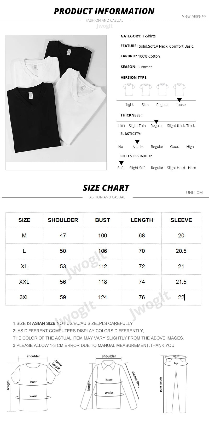 Men's T-Shirts,100% Cotton Soft,V-Neck Fashion Male Tops Tees,Short Sleeve Tee Shirt for Men Black White.