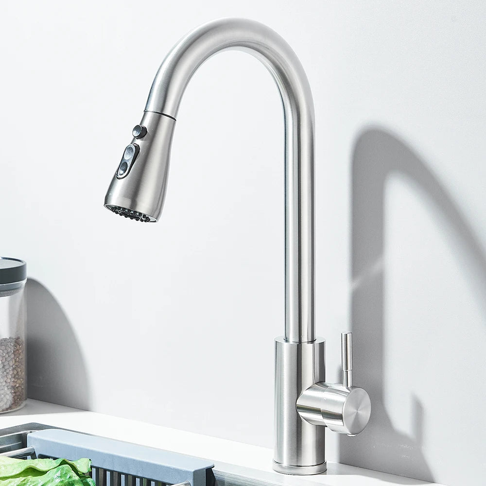 Kitchen Faucet Brushed Nickel Hot and Cold Water Faucet Kitchen Sink Faucet Pull-out Sprayer For Kitchen Sink Faucet