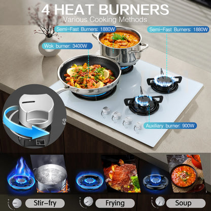 4-Burner Glass Ceramic Built-in Natural gas Propane gas New White Gas hob.