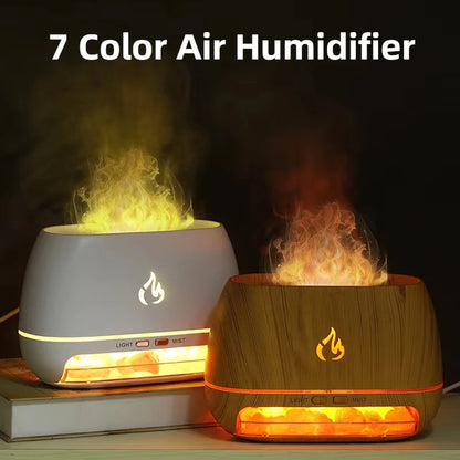 New Himalayan Crystal Salt Stone Aroma Air Humidifiers 3D Flame Fire Colorful Night Light Aromatherapy Essential Oil Diffuser.