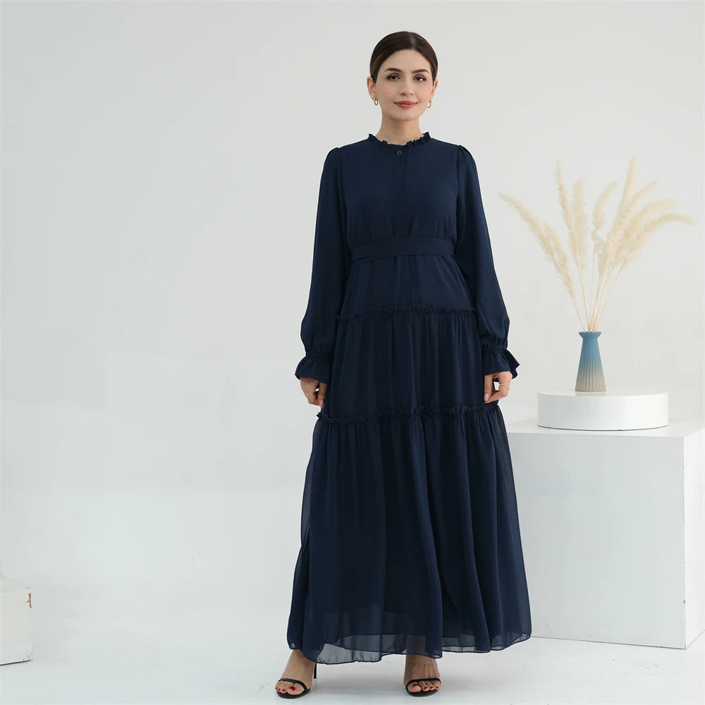 Ramadan Eid Chiffon Muslim Modest Khimar Abaya Set Dubai Turkey Islam Dress Abayas For Women Kebaya Kaftan Robe Femme Musulmane.