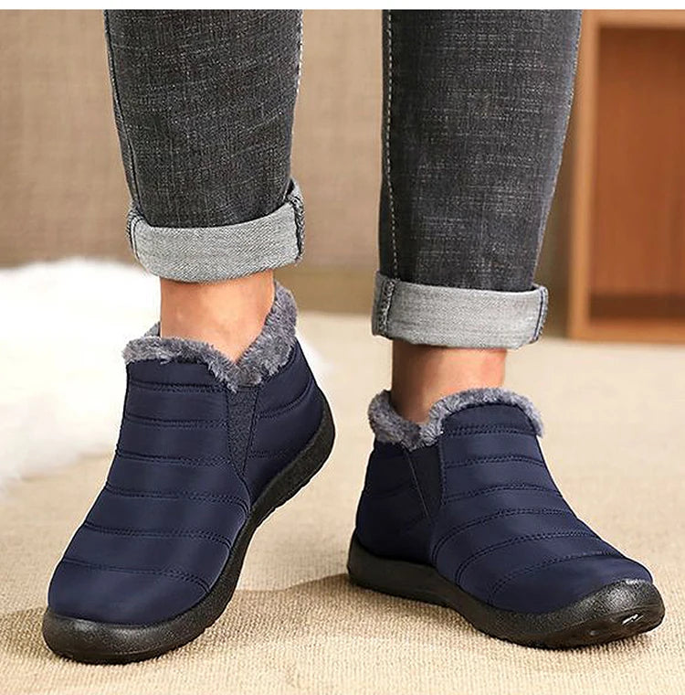 Snow Waterproof Boots Men Platform Shoes For Men Slip On Warm Fur Ankle Boots Men's Winter Shoes Plush Footwear Work Shoes.