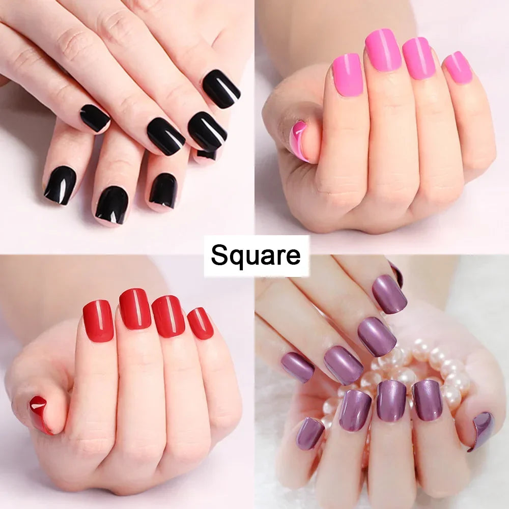 10 Sets/Pack Mixed Solid Colors Coffin Round Square Almond Shape False Nails Full Cover Nail Tips Short Fake Nails Tip Manicure.