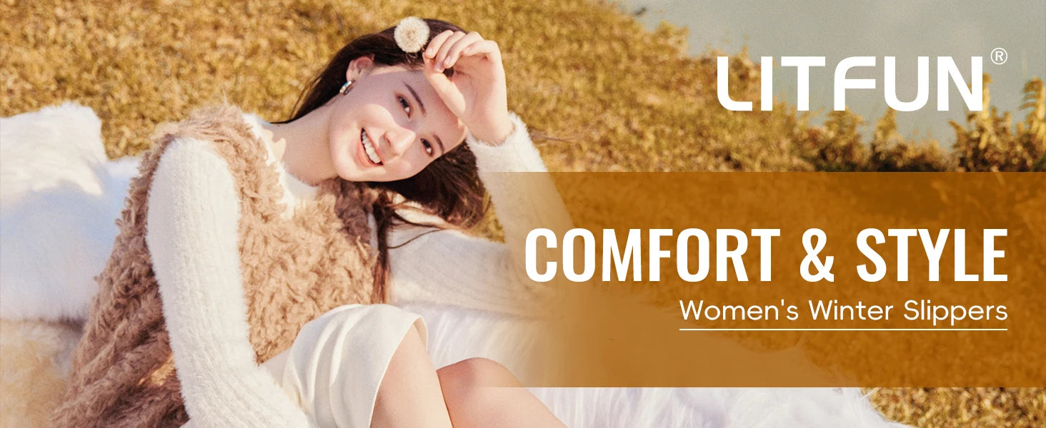 Litfun Winter Genuine Suede Snow Boots For Women Water Resistant Slides Soft Sole Ankle Boots Plush Lining Warm House Slippers.