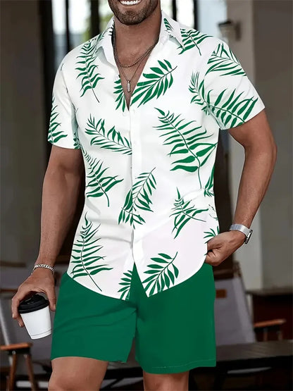 Men's Hawaii Shirt Set Men's 3D Printed Short Sleeve Shirt Shorts Two Piece Summer Beach Lapel Shirt Set Unisex Casual Clothing.
