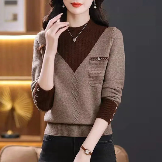Frauen Kleidung Mock Neck Casual Pullover Herbst/Winter Mode Lange Ärmel Stricken Pullover Dame Temperament Alle-spiel lose Tops.