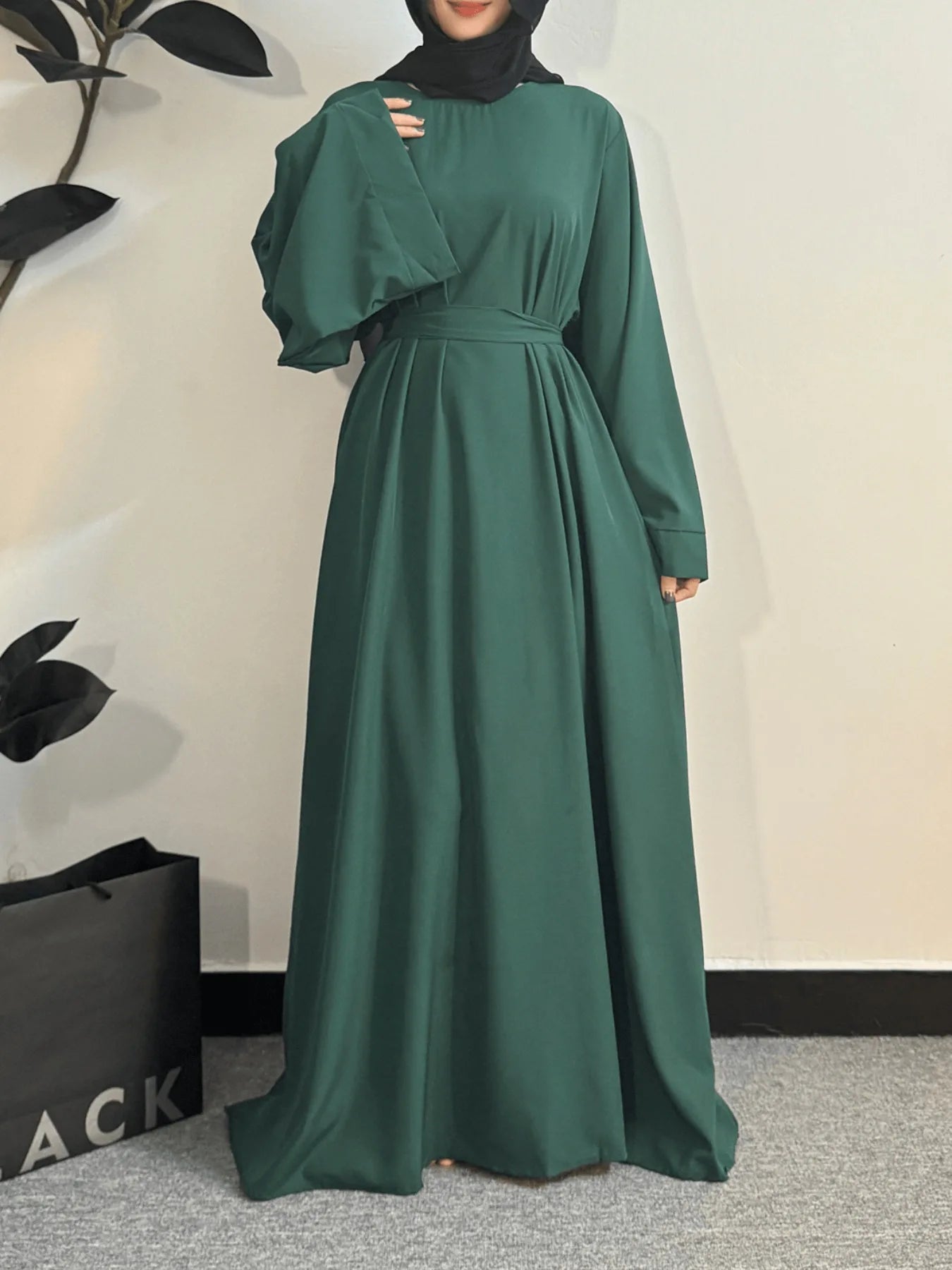 Muslim Abayas Women Kaftans Prayer Dress With Belt Full Sleeve.
