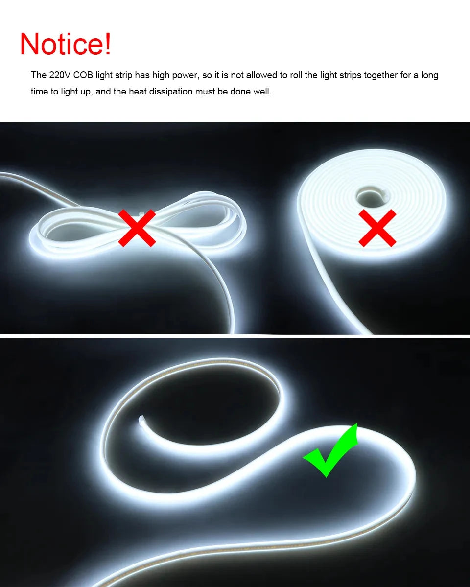 1m-35m Surper Brightness COB LED Strip Light 288LEDs/M RA90 220V Outdoor Waterproof Silicone Tube for Yard Swimming Pool Pathway.