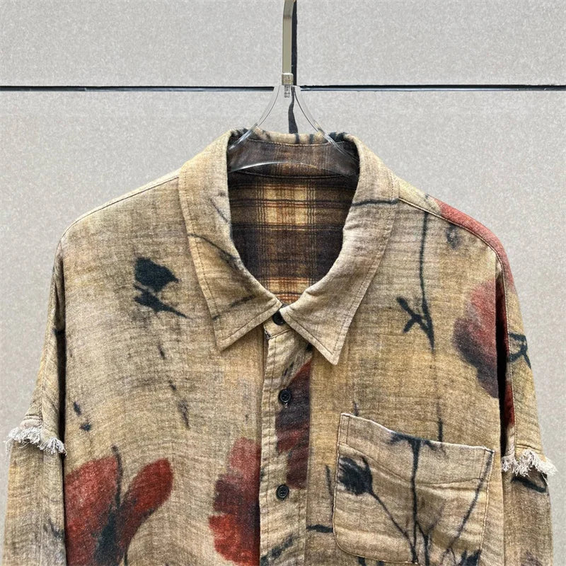 Women's shirt New ink printed lapel long sleeved top for autumn 2025 pure cotton Women's blouse Double sided wearable thin coat.