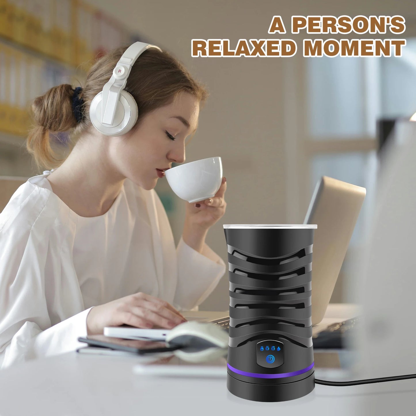 4 in 1 Automatic Milk Frother Electric, 600ml Capacity Hot & Cold Milk Foamer, Silent Operation for Coffee Cappuccino Chocolatte.