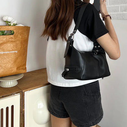 Y2K Style Shoulder Bag For Women Trendy Motorcycle Handbag Minimalist Shoulder Purse For Girls Street Wear.