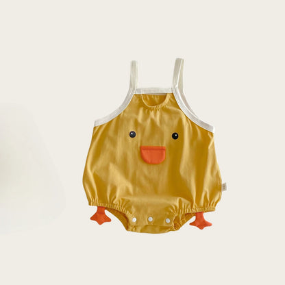 0–2 Jahre Baby-Strampler aus Baumwolle mit Tier-Cartoon-Motiv – bezaubernde Enten- und Bären-Designs – weich und bequem für Babykleidung.