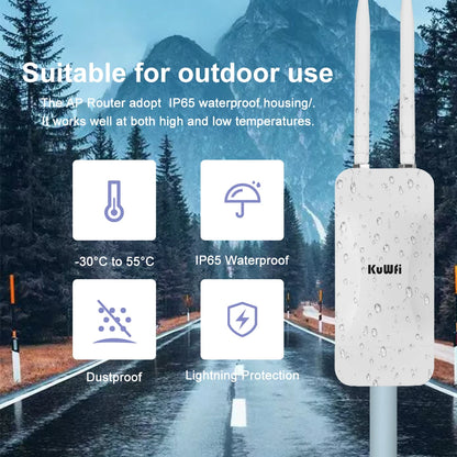 KuWFi 1200Mbps Outdoor Access Point Wireless WiFi Extender Dual Band 2.4G/5GHz AC1200 AP Router with High Gain External Antenna.